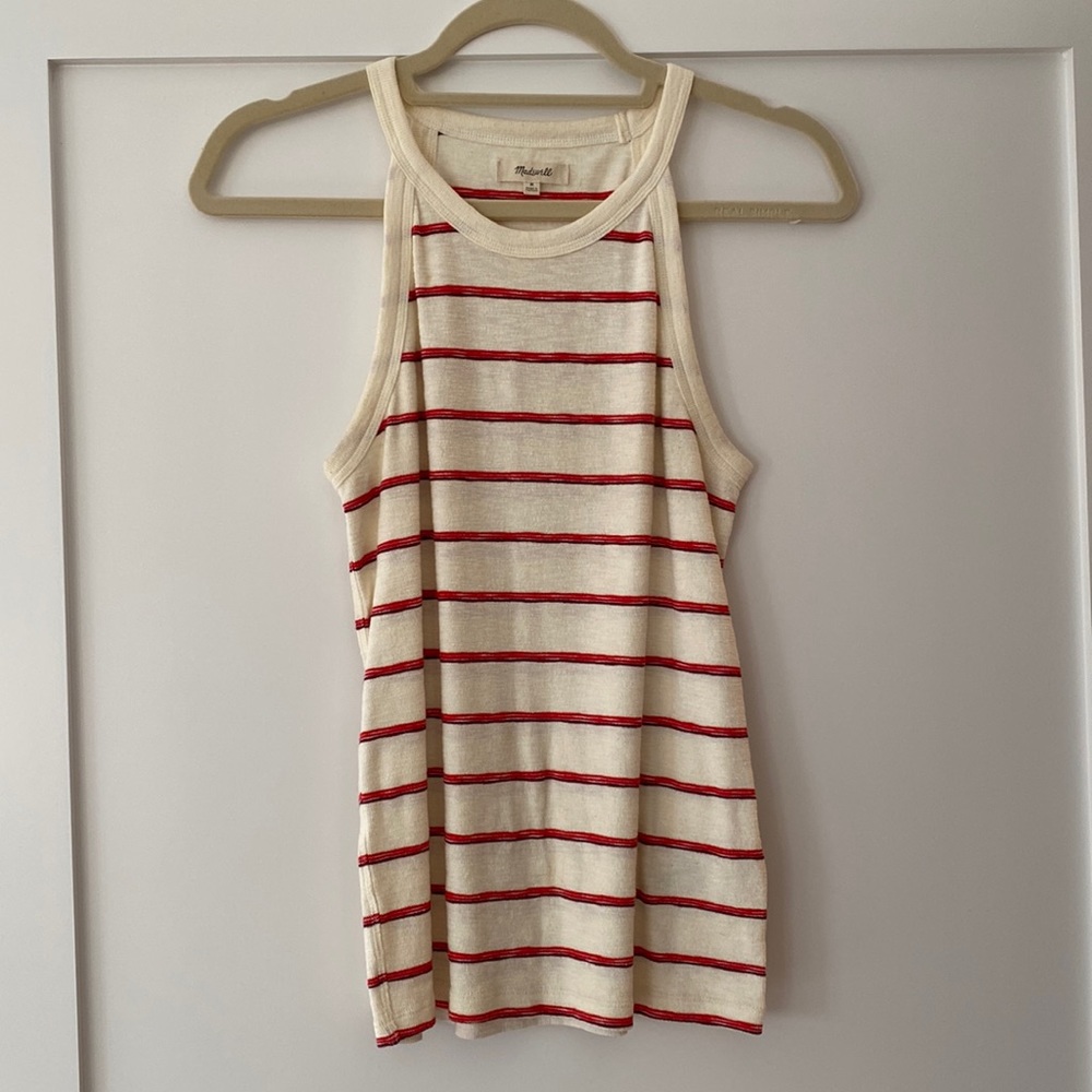 Madewell Beige/Red/Burgundy Stripes- Size M